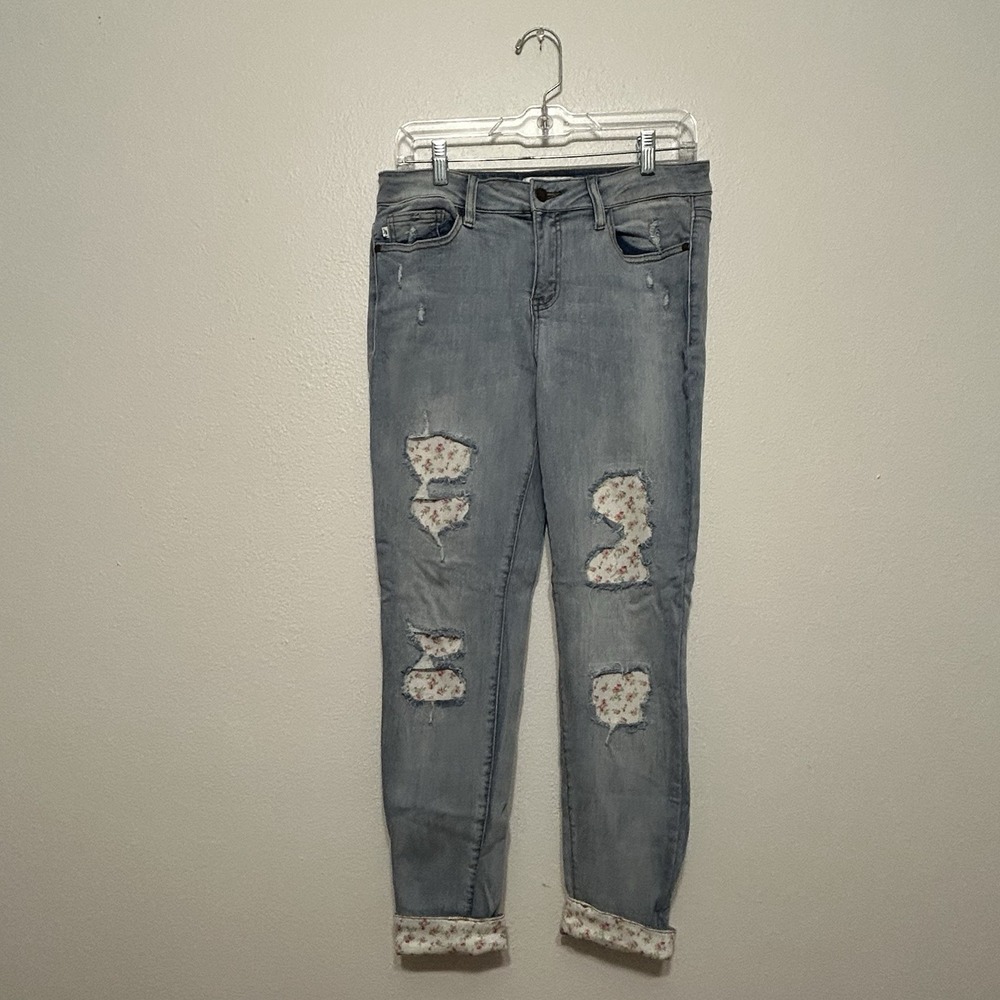 Judy Blue Skinny Fit Light Wash Denim Blue Jeans Womens Size 9/29 Floral Details